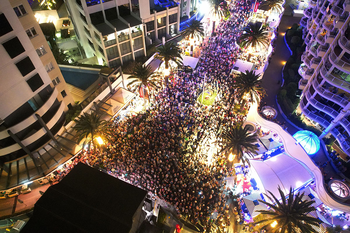 Groundwater Country Music Festival 2023, Drone image of Surf Parade, Broadbeach (image supplied)