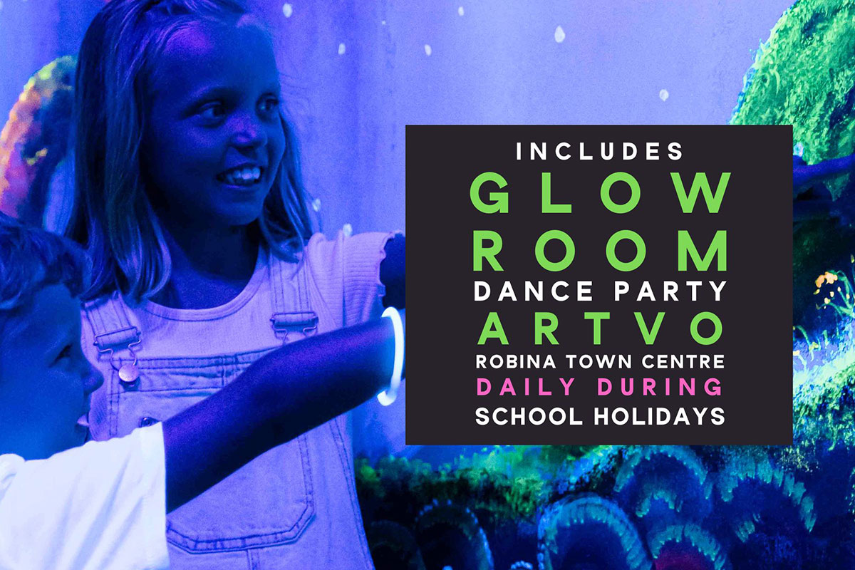 Glow Room Dance Party these school holidays at ArtVo (image supplied)
