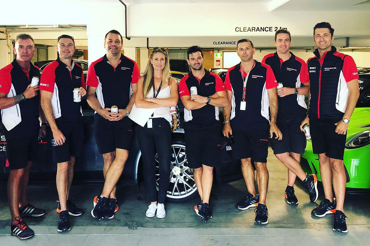 Rachael with the pro drivers at Porsche Track Experience (image supplied)