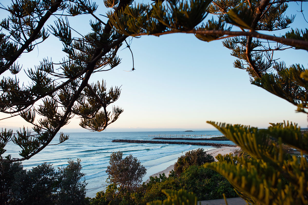 Surfers catching a morning wave at Duranbah Beach, Tweed Heads (image supplied by Destination NSW)