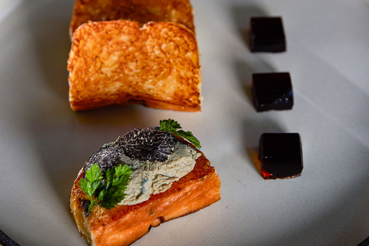 Duck liver pate, truffle, foie gras, port wine jelly, toasted brioche, Citrique, JW Marriott Resort & Spa (image supplied)